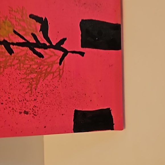 Hand Crafted 7" x 9" painting on Upcycled Canvas Pink gold & Black Original art - Picture 13 of 17